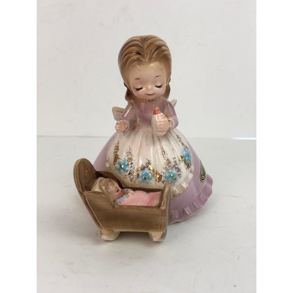 Vintage Josef Originals Japan Angel Mother Baby Cradle Figurine 5" Nursery